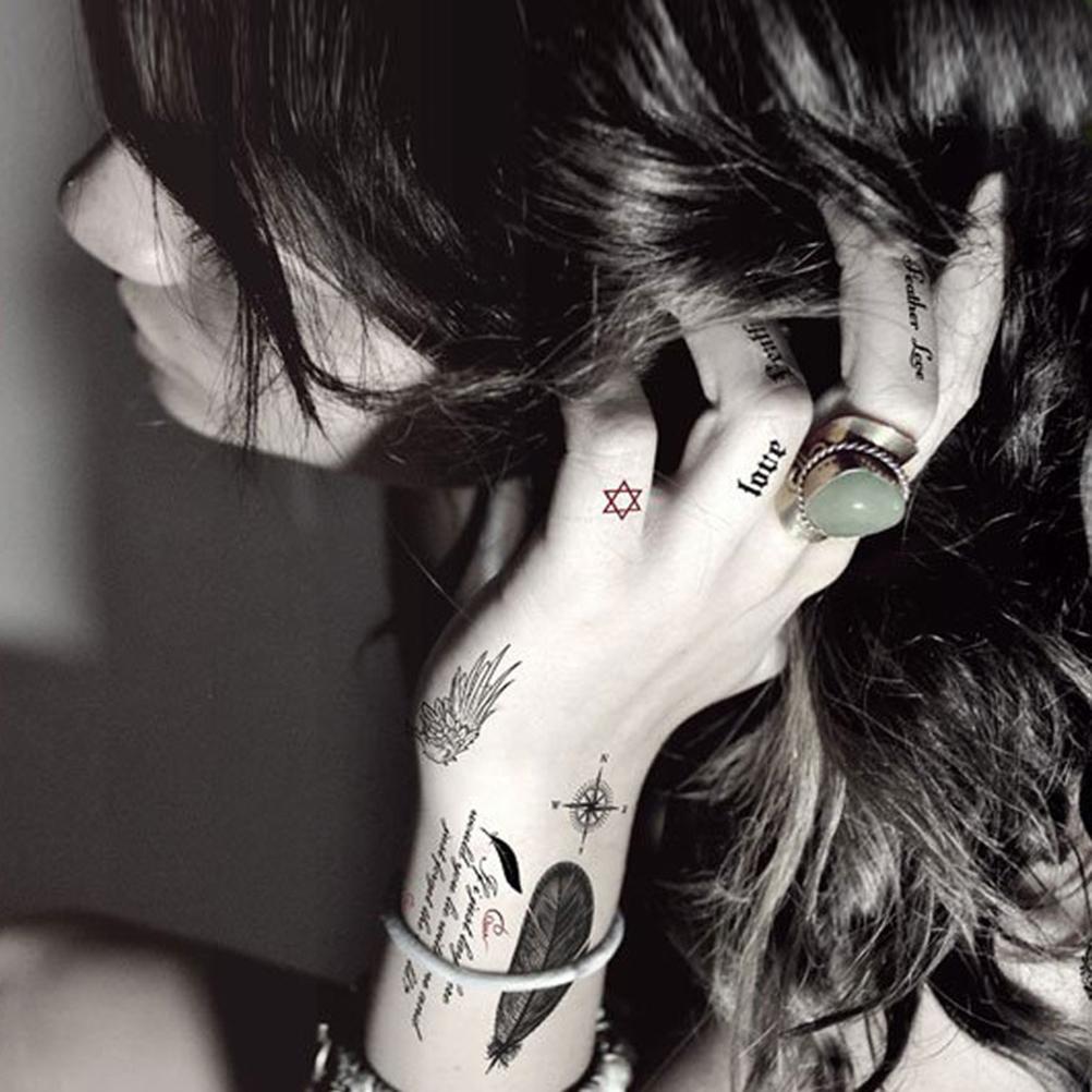 Feather wing english alphabet moon pattern waterproof tattoo