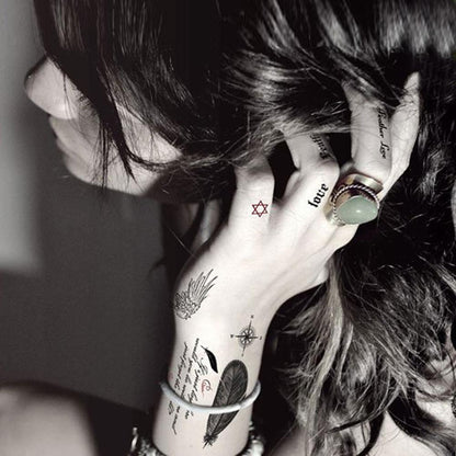 Feather wing english alphabet moon pattern waterproof tattoo