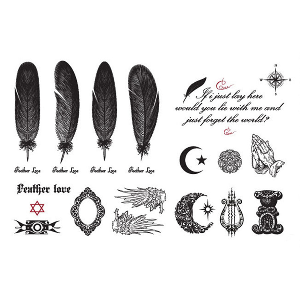 Feather wing english alphabet moon pattern waterproof tattoo