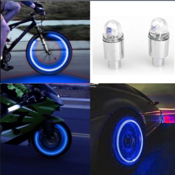 Pack of 4 neon blue strobe led tire valve caps car-styling