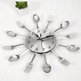 Silver fork spoon kitchen cutlery wall clock 