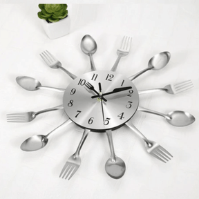 Silver fork spoon kitchen cutlery wall clock 