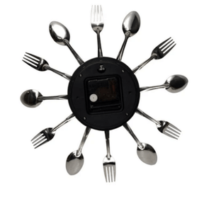 Silver fork spoon kitchen cutlery wall clock