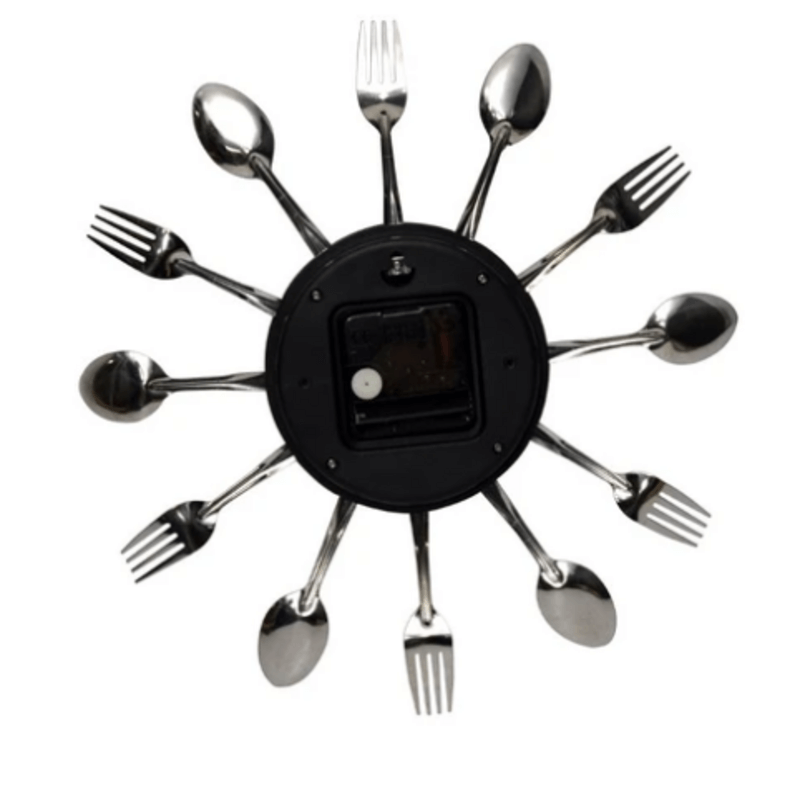 Silver fork spoon kitchen cutlery wall clock