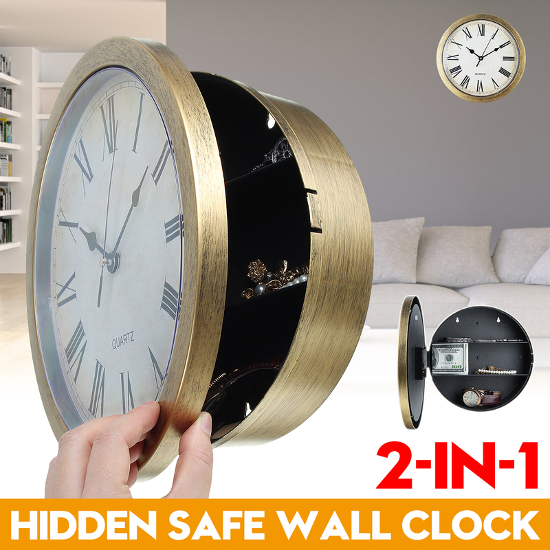 Wall clock with hidden safe (golden)