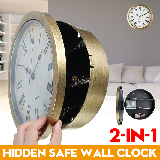 Wall clock with hidden safe (golden)