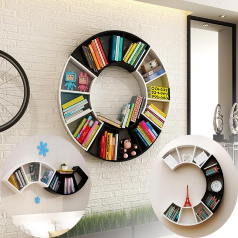 Infinity shapes wooden wall book shelves