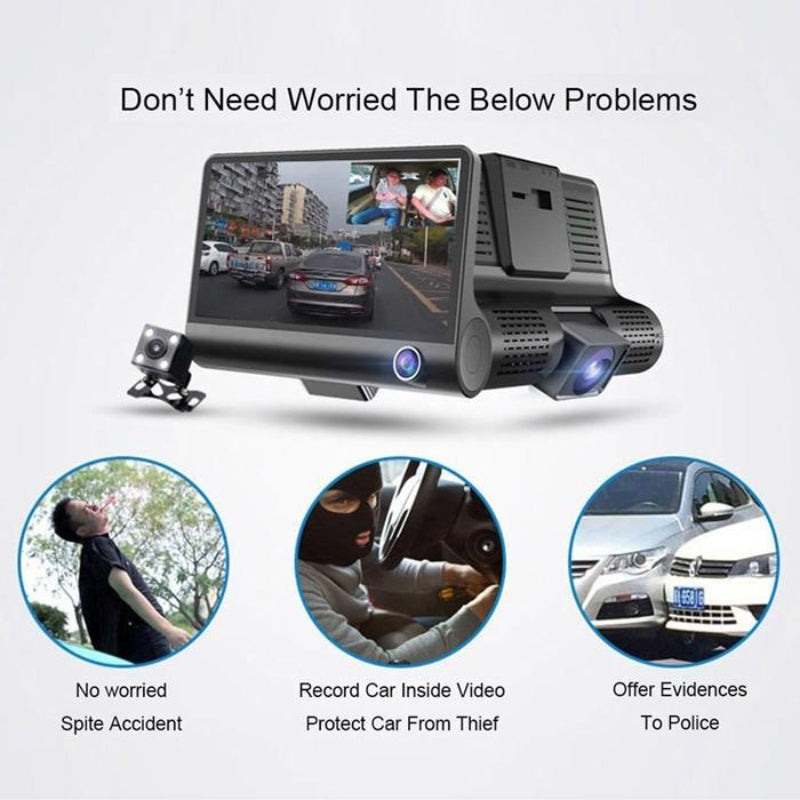 Wdr dashcam 3 camera lens video car dvr full hd 1080p