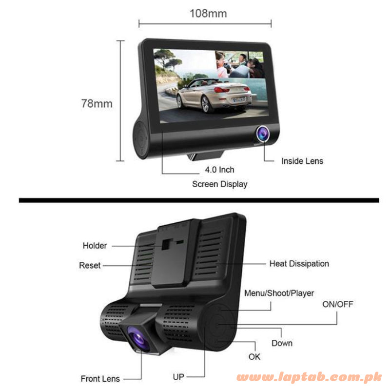 Wdr dashcam 3 camera lens video car dvr full hd 1080p
