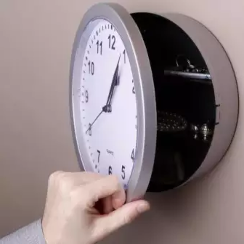 Wall clock with hidden safe (silver)