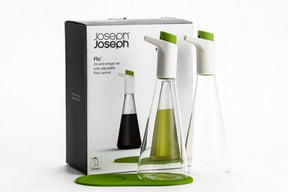 Oil - vinegar cruet set with adjustable flow control - green