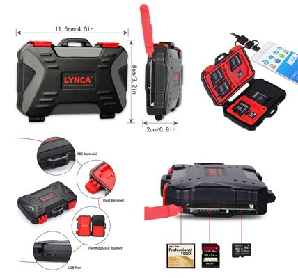 Lynca waterproof memory card case with usb 3.0 card reader
