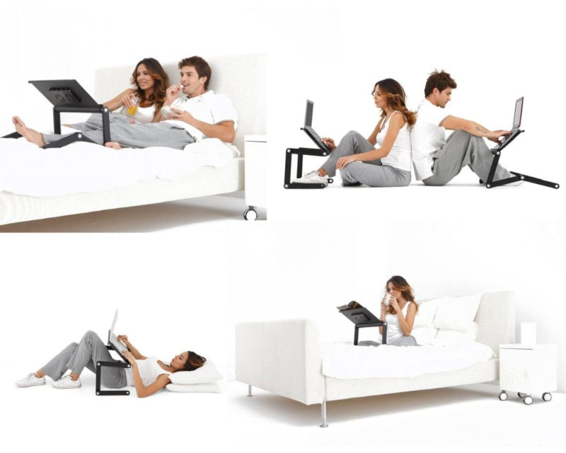 Adjustable aluminium laptop table stand with cooling pad