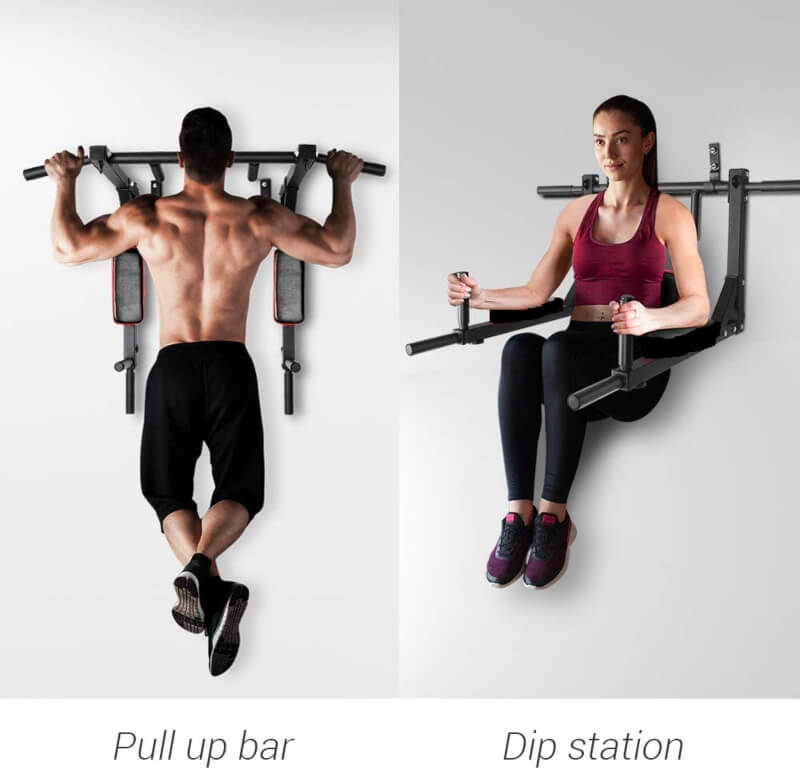 Portable wall mounted pull up bar - chin up bar with dip bar