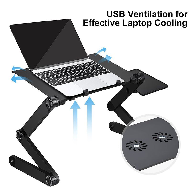 Adjustable aluminium laptop table stand with cooling pad