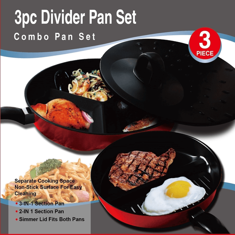 3 in 1 Divided Portion Frying Pan