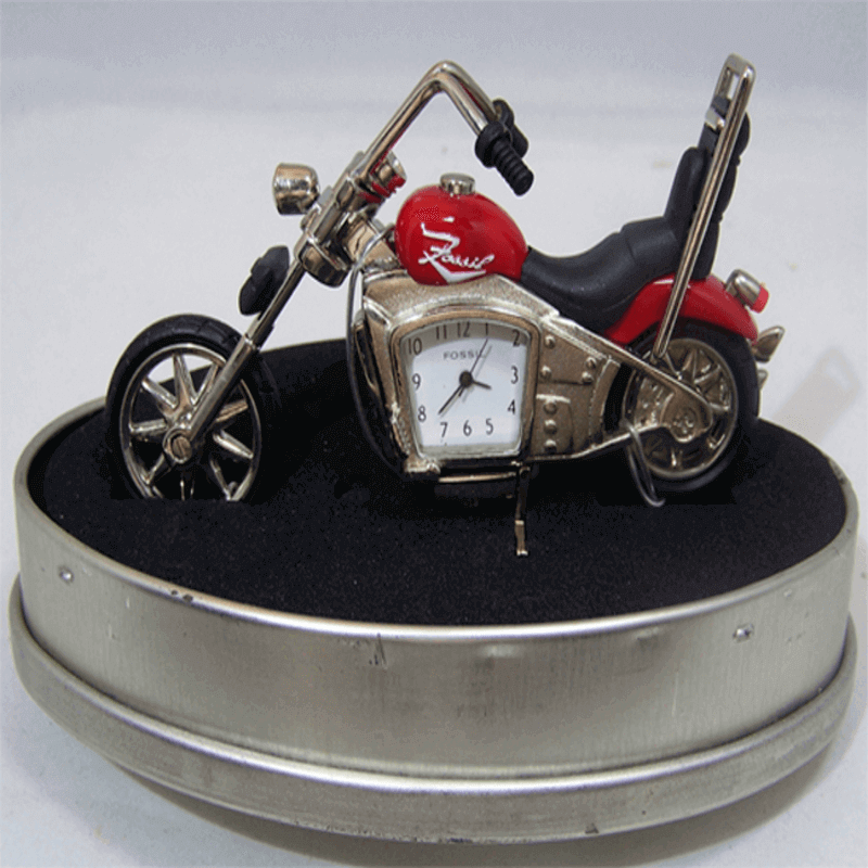 Fossil-Brand-Antique-Harley-Davidson-Bike-Clock-Metal-Red