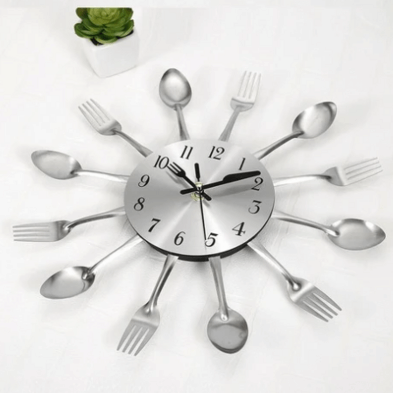 Silver-Fork-Spoon-Kitchen-Cutlery-Wall-Clock